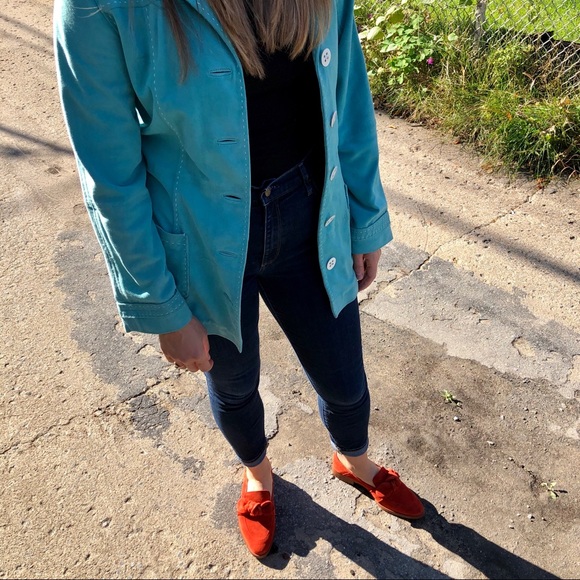 Turquoise suede jacket - Picture 2 of 6